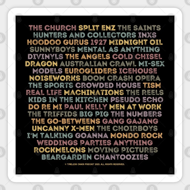 Aussie 80s Bands Tee Magnet by Timeless Chaos